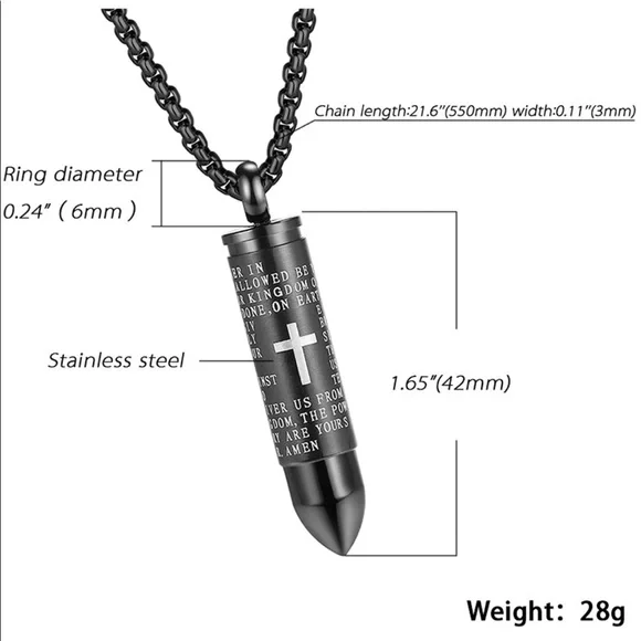 Stainless Steel Bullet Pendant Urn/Cremation Necklace (BRAND NEW) NWT - Picture 4 of 5